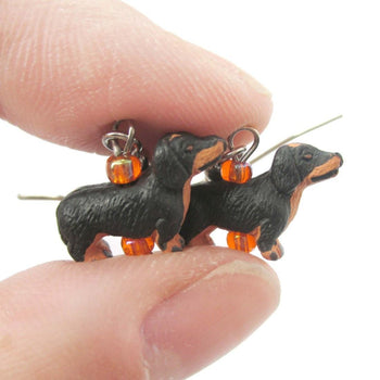 Mini Dachshund Puppy Dog Shaped Porcelain Ceramic Animal Dangle Earrings | Handmade | DOTOLY