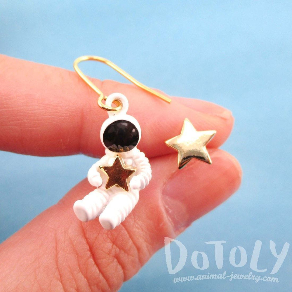 Miniature Astronaut and Star Shaped Enamel Earrings | Space Themed Jewelry | DOTOLY