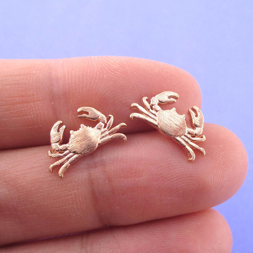 Miniature Crab Shaped Sea Inspired Stud Earrings in Rose Gold