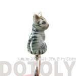 Miniature Grey and Black Striped Kitty Cat Porcelain Ceramic Animal Adjustable Ring | Handmade | DOTOLY