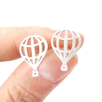 Miniature Hot Air Balloon Outline Cut Out Shaped Stud Earrings in Silver | DOTOLY | DOTOLY