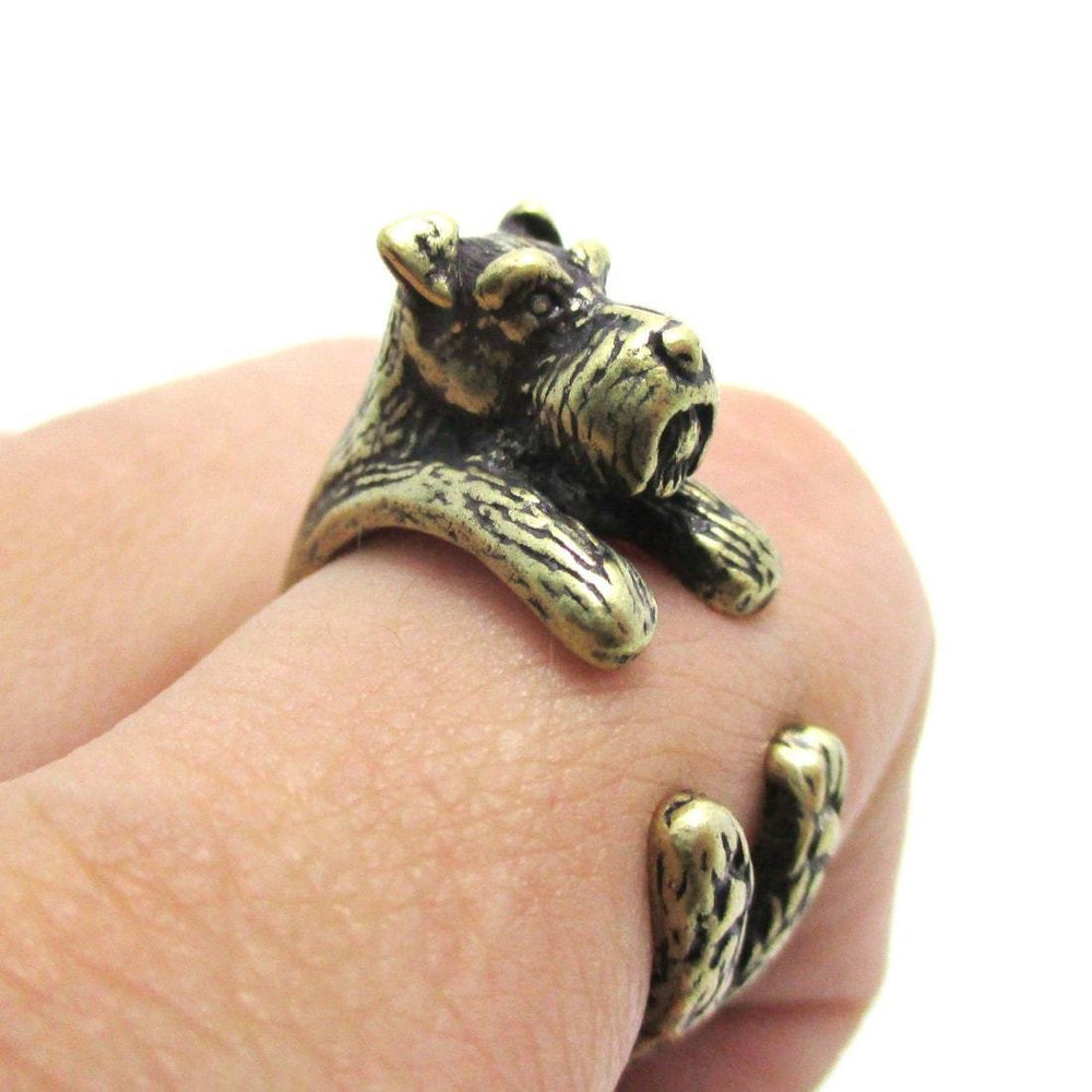Miniature Schnauzer Dog Shaped Animal Wrap Ring in Brass | US Sizes 5 to 9 | DOTOLY