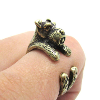 Miniature Schnauzer Dog Shaped Animal Wrap Ring in Brass | US Sizes 5 to 9 | DOTOLY