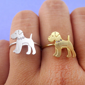 Miniature Schnauzer Dog with Rhinestone Collar Shaped Adjustable Ring | DOTOLY