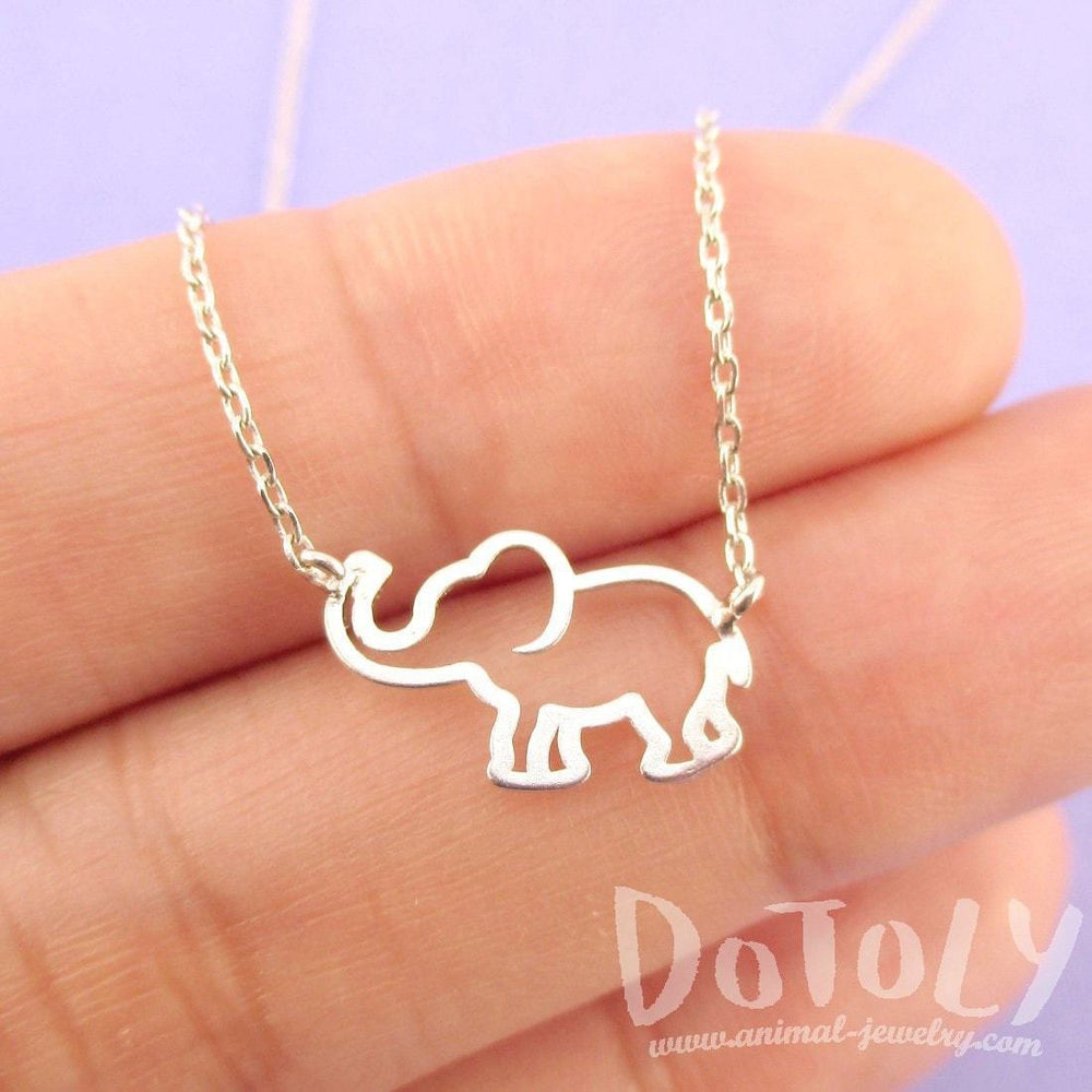 Minimal Baby Elephant Outline Shaped Pendant Necklace in Silver | Animal Jewelry | DOTOLY