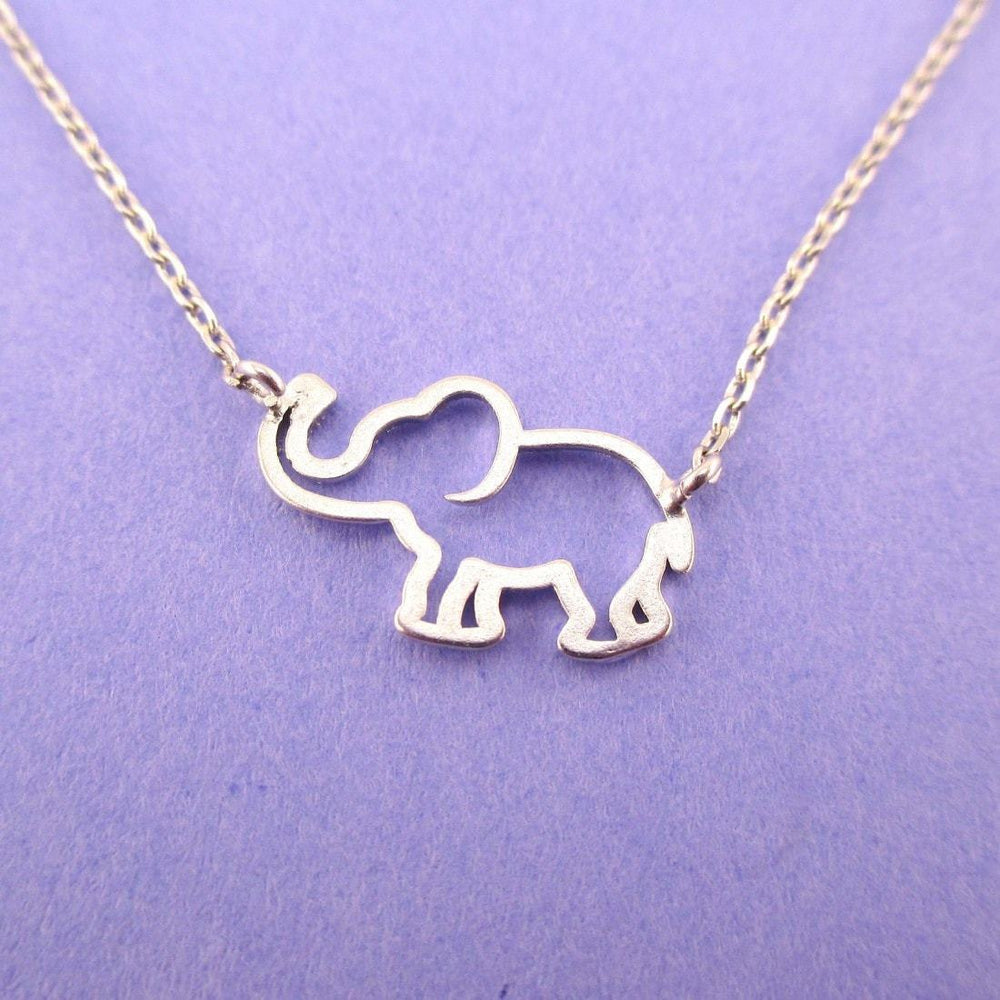 Minimal Baby Elephant Outline Shaped Pendant Necklace in Silver | Animal Jewelry | DOTOLY