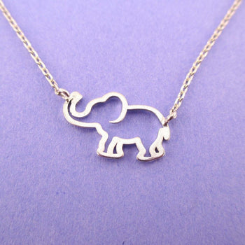 Minimal Baby Elephant Outline Shaped Pendant Necklace in Silver | Animal Jewelry | DOTOLY