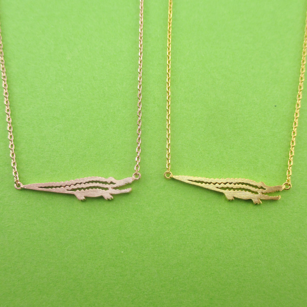 Crocodile Alligator Shaped Charm Necklace in Gold or Rose Gold