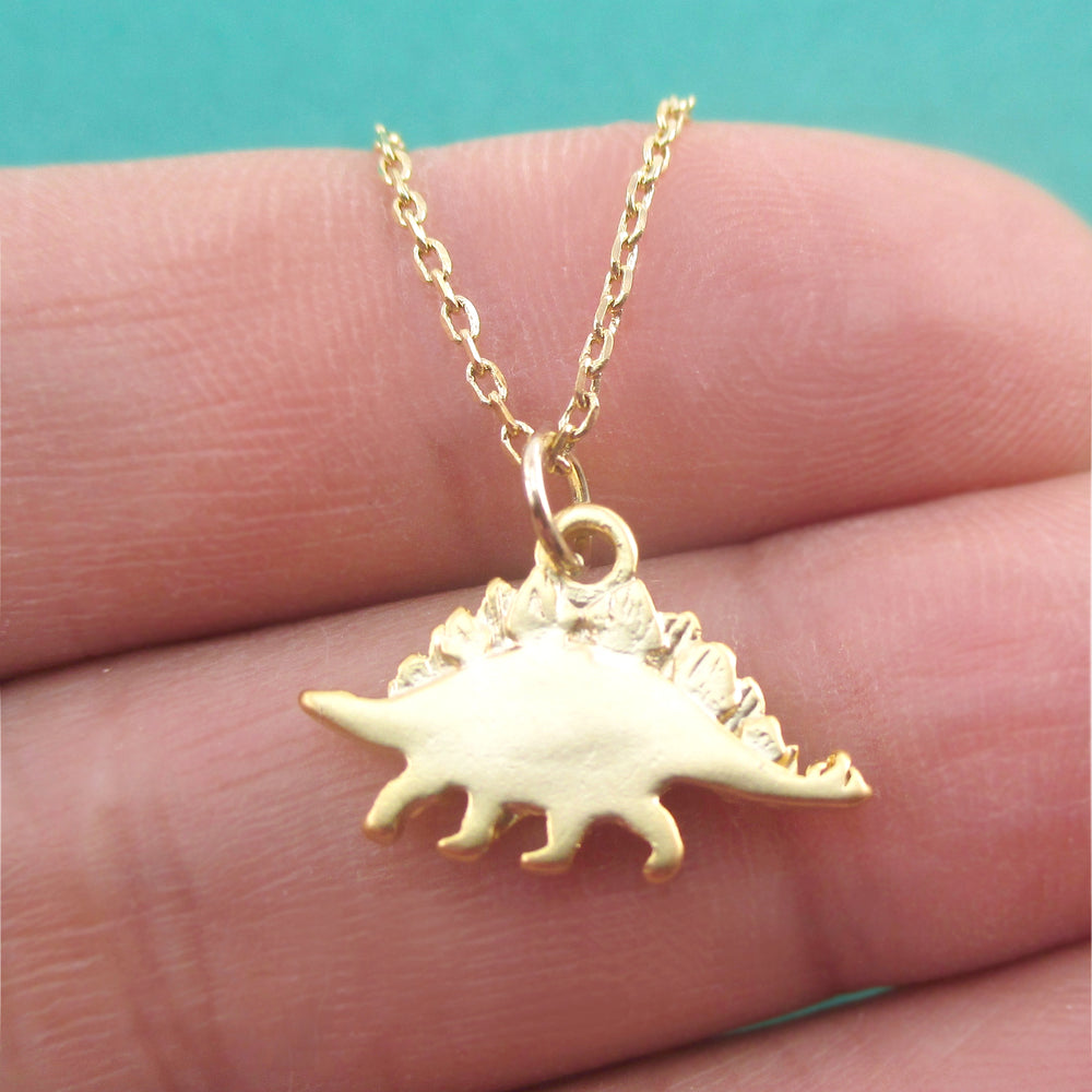 Minimal Dinosaur Stegosaurus Silhouette Shaped Pendant Necklace