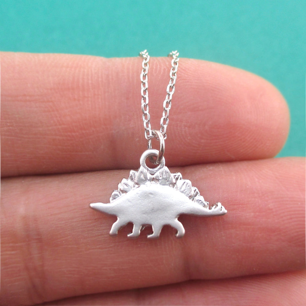 Minimal Dinosaur Stegosaurus Silhouette Shaped Pendant Necklace