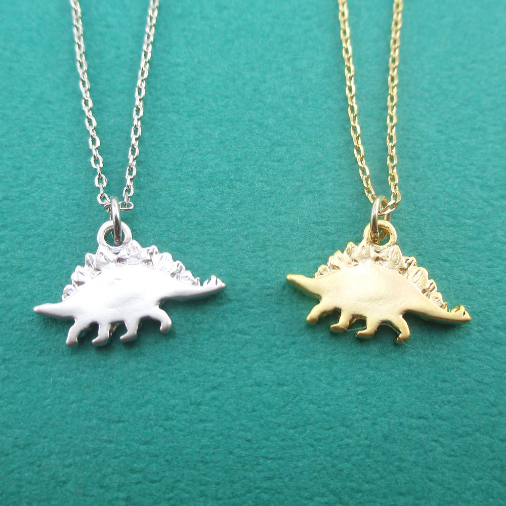 Minimal Dinosaur Stegosaurus Silhouette Shaped Pendant Necklace