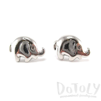 Minimal Round Elephant Shaped Stud Earrings in Silver | Animal Jewelry | DOTOLY
