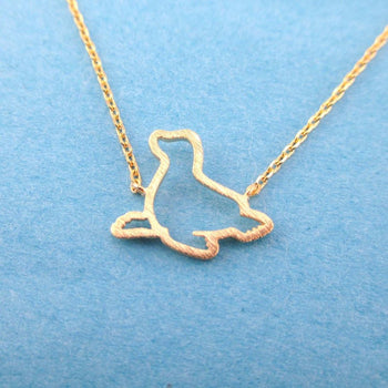 Minimal Sea Lion Seal Outline Shaped Charm Necklace in Gold | Animal Jewelry | DOTOLY