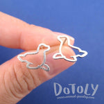 Minimal Sea Lion Seal Outline Shaped Stud Earrings in Silver | DOTOLY