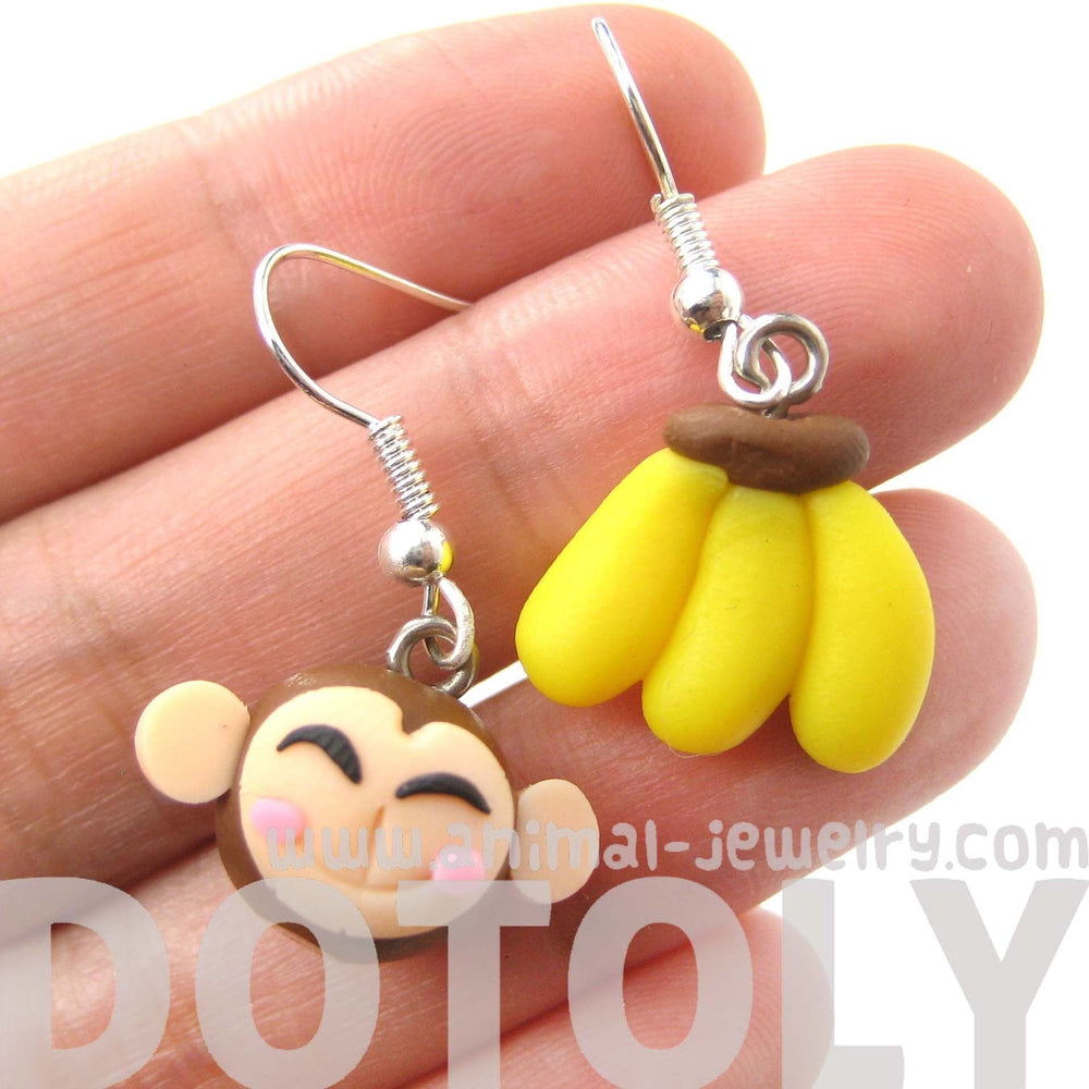 Monkey and Banana Shaped Polymer Clay Dangle Earrings | DOTOLY | DOTOLY