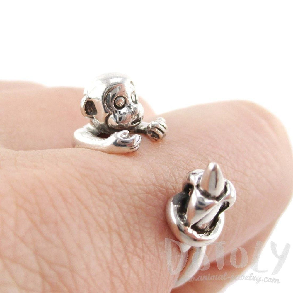 Monkey with Banana Animal Wrap Ring in 925 Sterling Silver | US Sizes 4 to 8.5 | DOTOLY