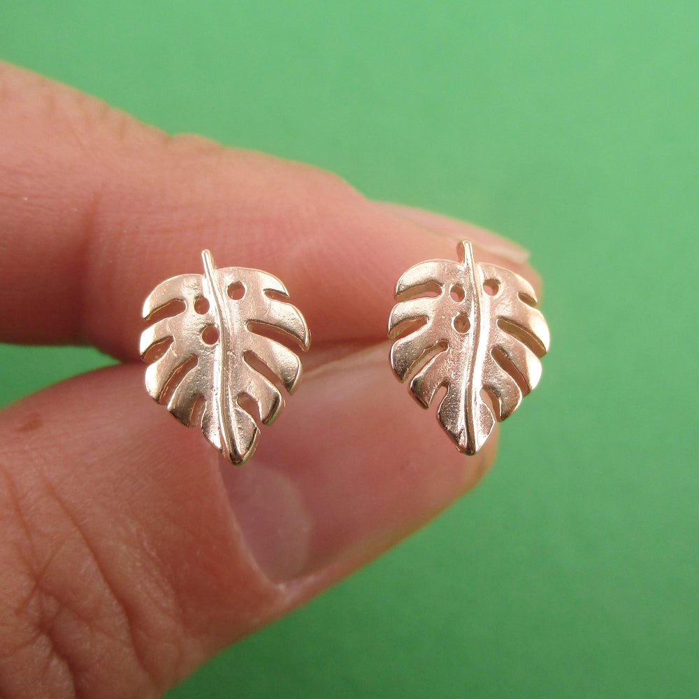 Monstera Leaf Swiss Cheese Plant Nature Lovers Sterling Silver Stud Earrings