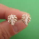 Monstera Leaf Swiss Cheese Plant Nature Lovers Sterling Silver Stud Earrings