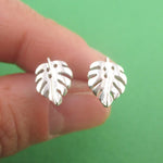 Monstera Leaf Swiss Cheese Plant Nature Lovers Sterling Silver Stud Earrings