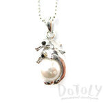 Mother and Baby Dolphin Shaped Pearl Pendant Necklace in Silver | DOTOLY