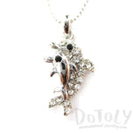 Mother and Baby Dolphin Shaped Rhinestone Pendant Necklace in Silver | DOTOLY