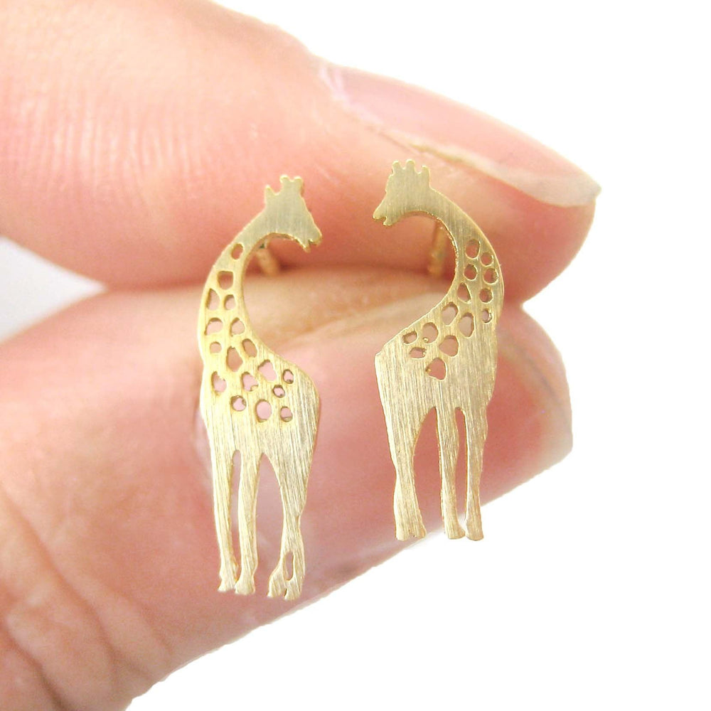Mother and Baby Giraffe Silhouette Shaped Stud Earrings in Gold | Allergy Free | DOTOLY