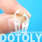 Mother and Baby Giraffe Silhouette Shaped Stud Earrings in Silver | Allergy Free | DOTOLY