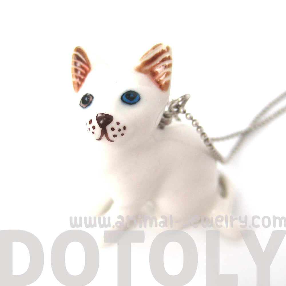 Multi Colored Odd Eyed White Kitty Cat Porcelain Ceramic Animal Pendant Necklace | Handmade | DOTOLY