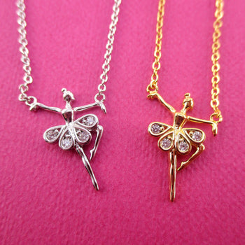 Musical Dancer Ballerina Girl Rhinestone Tutu Shaped Pendant Necklace