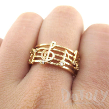 Musical Notes on Score Shaped Music Themed Ring in Gold | DOTOLY | DOTOLY