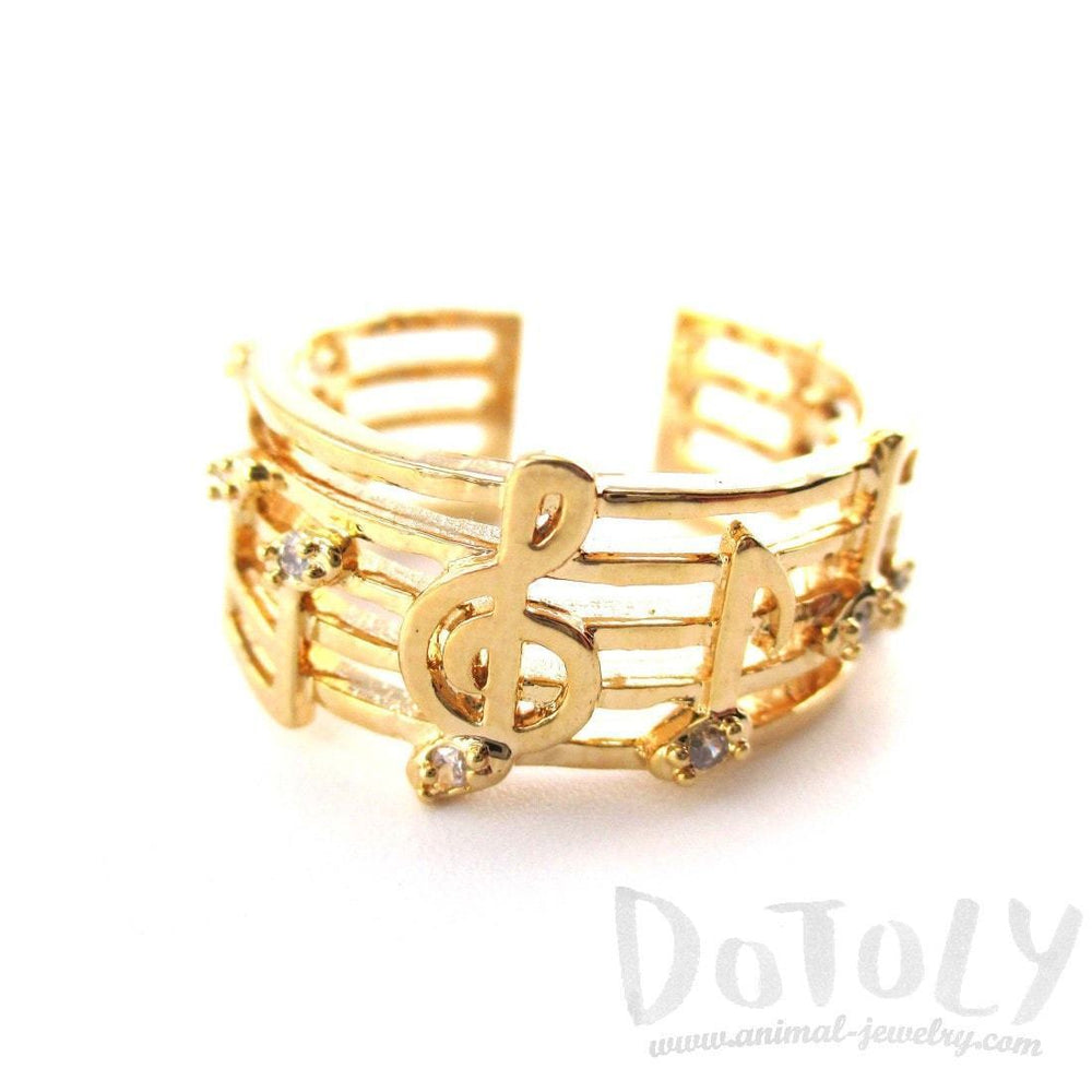 Musical Notes on Score Shaped Music Themed Ring in Gold | DOTOLY | DOTOLY