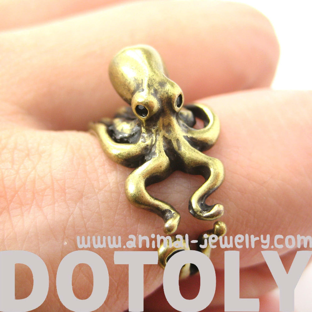 Octopus Squid Sea Animal Wrap Around Hug Ring in Brass | US Size 4 to 9 | DOTOLY