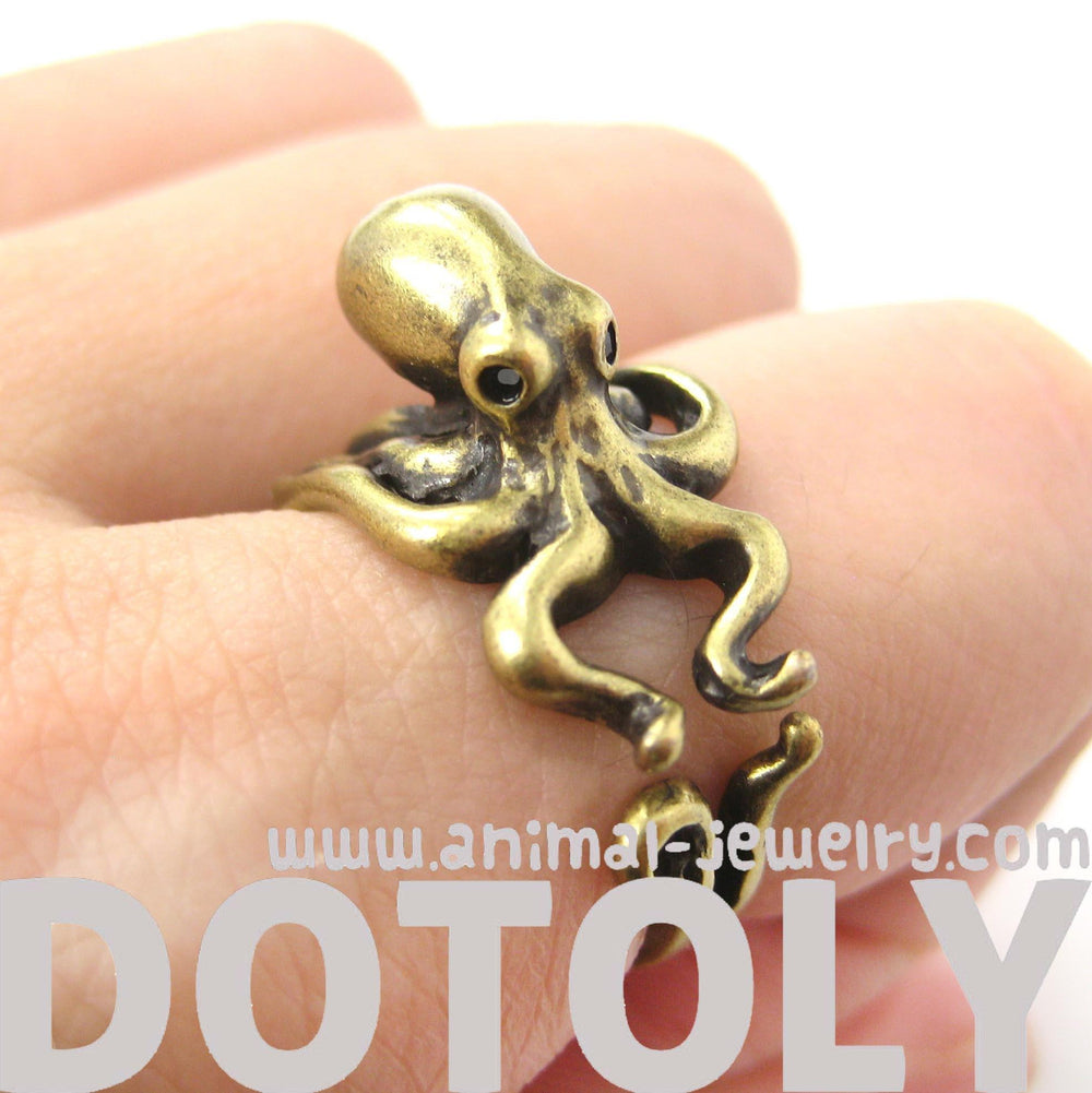 Octopus Squid Sea Animal Wrap Around Hug Ring in Brass | US Size 4 to 9 | DOTOLY