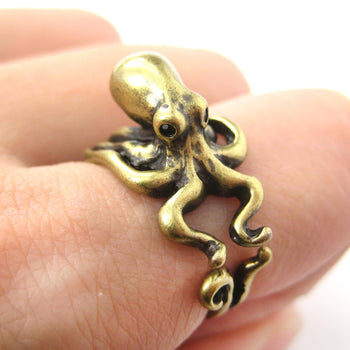 Octopus Squid Sea Animal Wrap Around Hug Ring in Brass | US Size 4 to 9 | DOTOLY