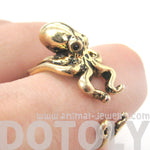 Octopus Squid Sea Animal Wrap Around Hug Ring in Shiny Gold | US Size 4 to 9 | DOTOLY