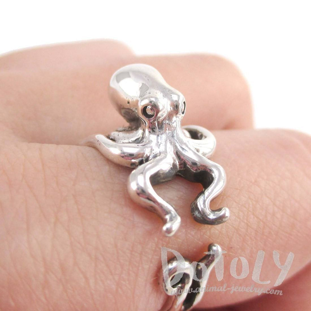Octopus Squid Shaped Wrap Around Animal Ring in 925 Sterling Silver