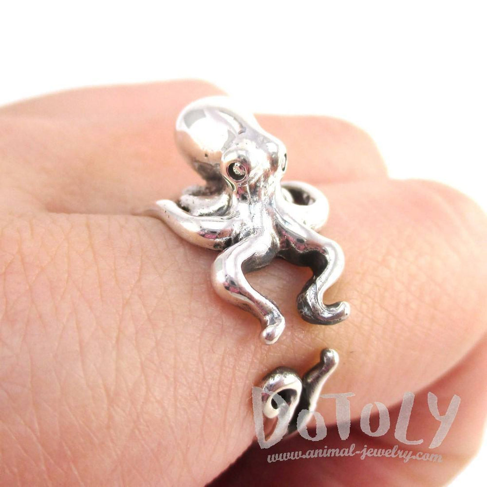 Octopus Squid Shaped Wrap Around Animal Ring in 925 Sterling Silver