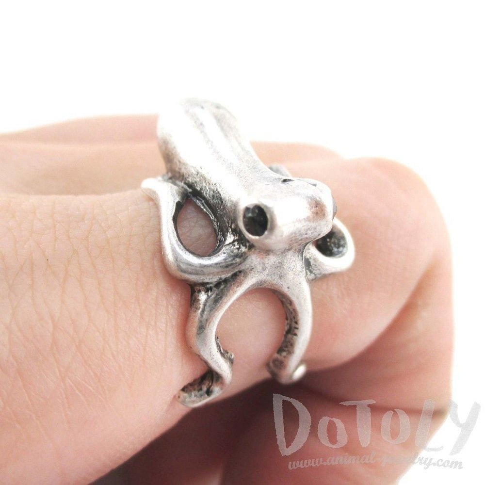 Octopus Wrapped Around Your Finger Shaped Ring in Silver | US Sizes 4 to 8 | DOTOLY