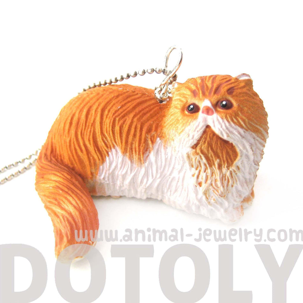 Orange and White Persian Kitty Cat Animal Plastic Pendant Necklace | Animal Jewelry | DOTOLY