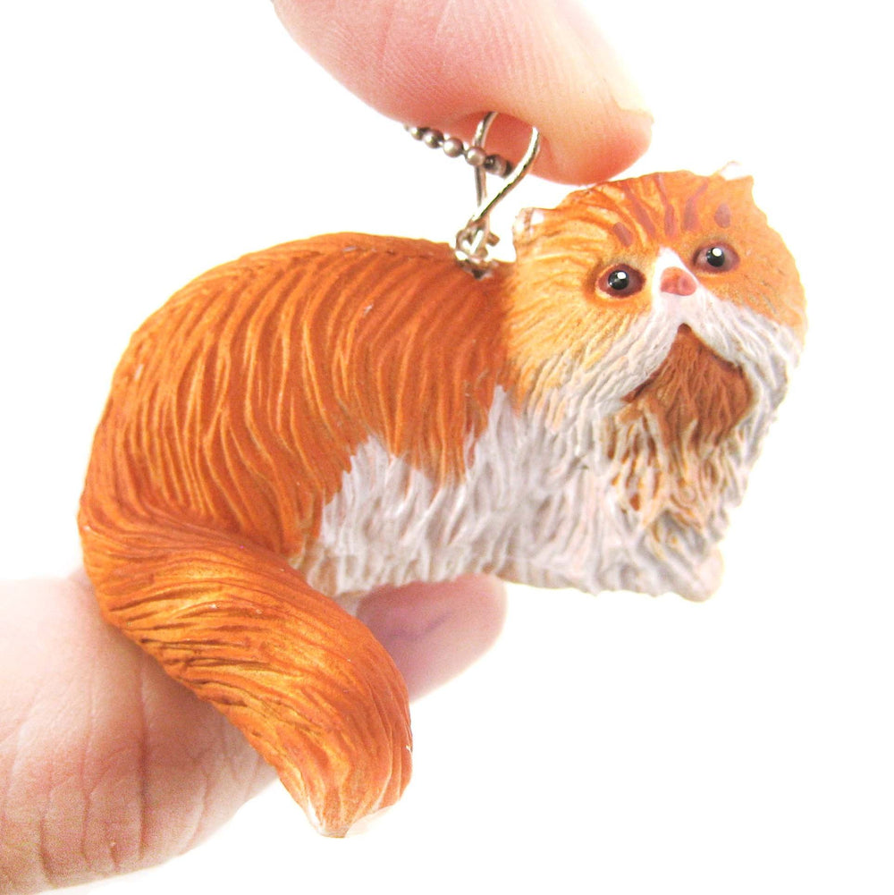 Orange and White Persian Kitty Cat Animal Plastic Pendant Necklace | Animal Jewelry | DOTOLY