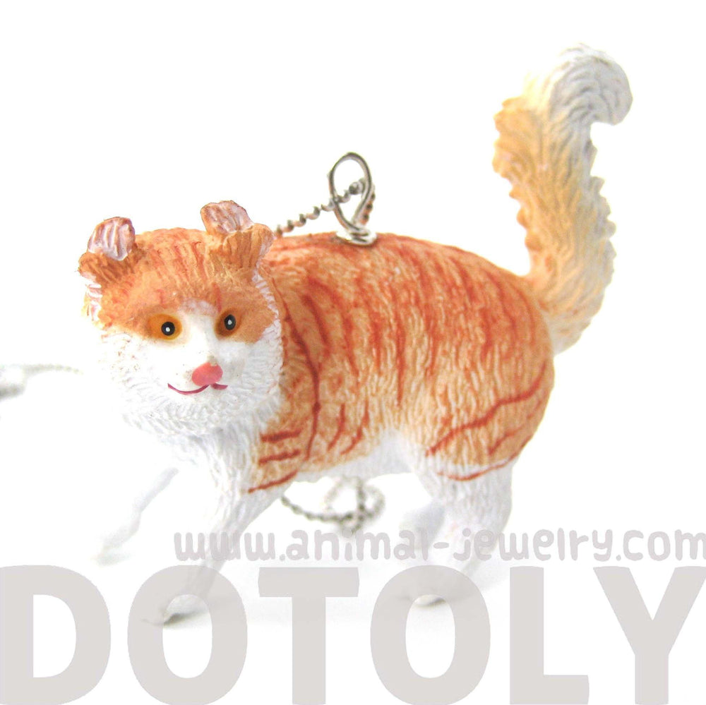 Orange and White Tabby Kitty Cat Animal Plastic Pendant Necklace | Animal Jewelry | DOTOLY