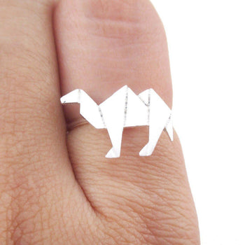 Origami Camel Silhouette Shaped Adjustable Ring in Silver | DOTOLY