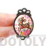 Oval Bambi Deer Illustrated Adjustable Ring with Floral Details | Animal Jewelry | DOTOLY