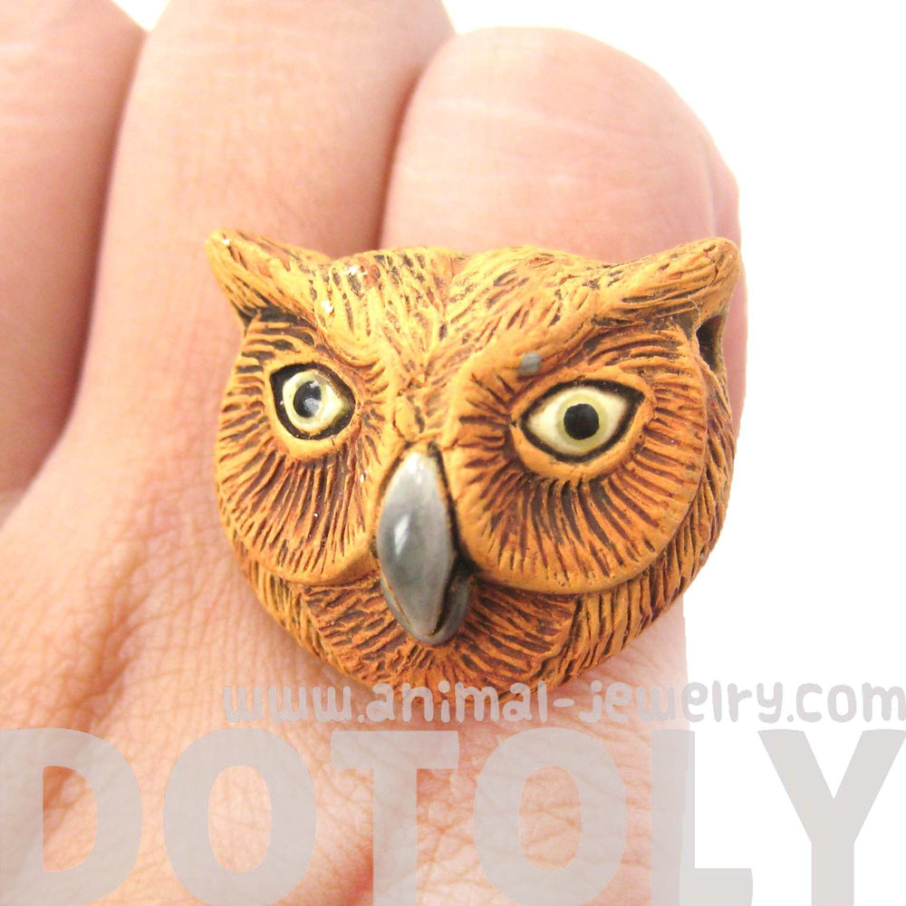 Owl Bird Head Shaped Porcelain Ceramic Adjustable Animal Ring | Handmade | DOTOLY