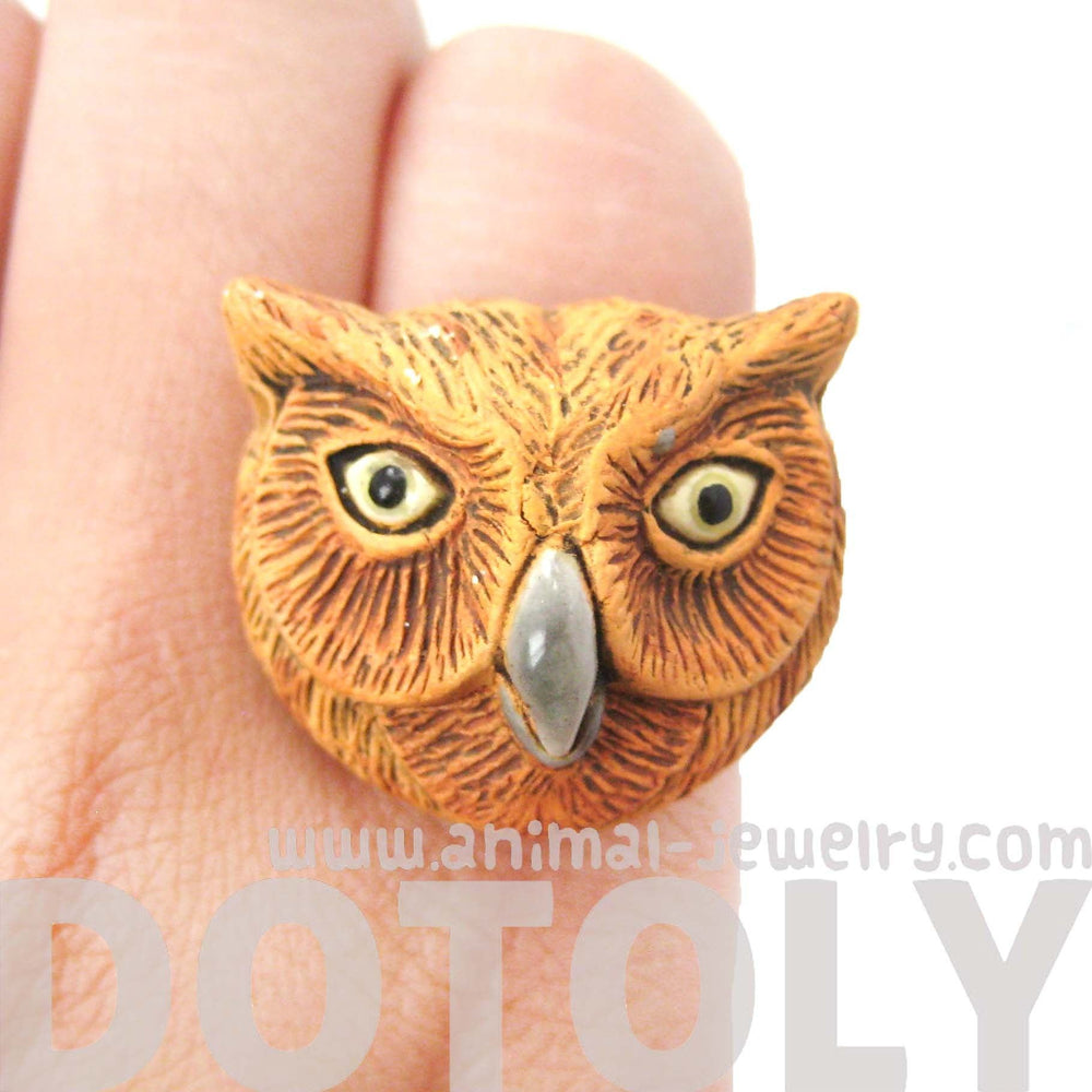 Owl Bird Head Shaped Porcelain Ceramic Adjustable Animal Ring | Handmade | DOTOLY