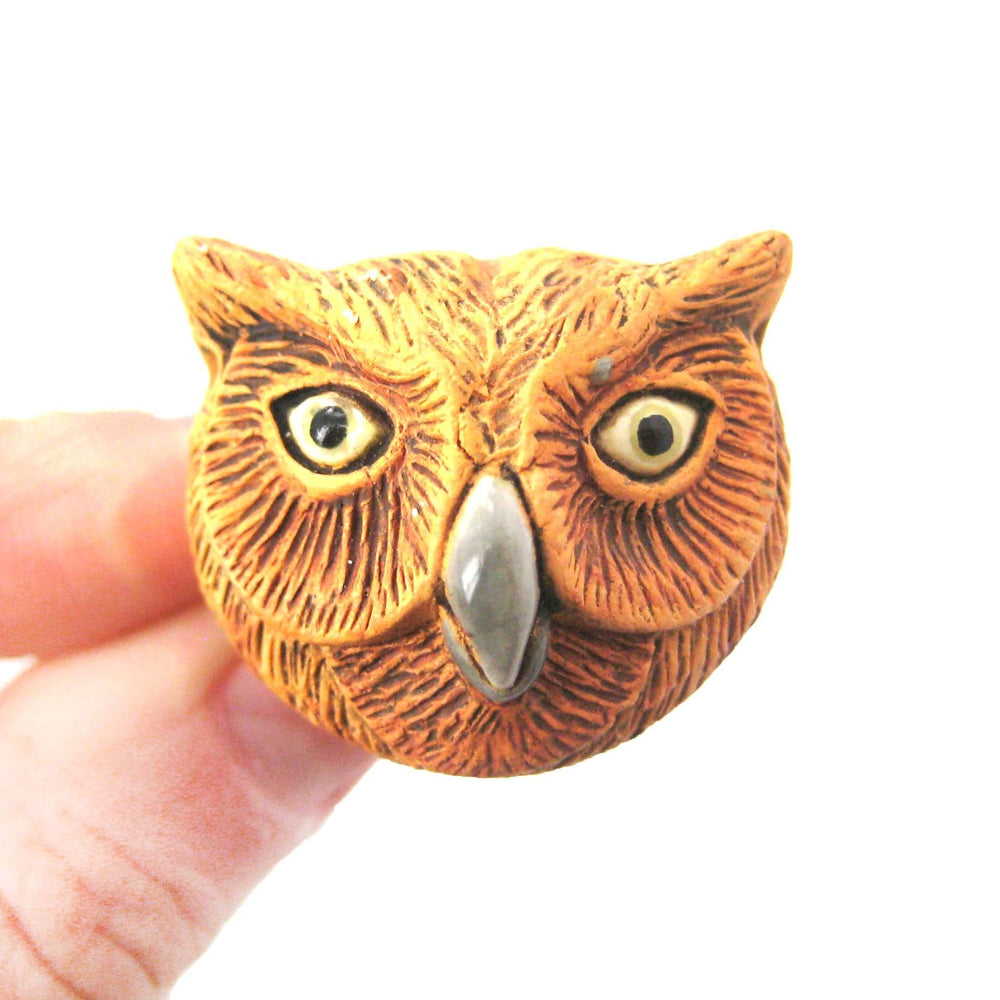 Owl Bird Head Shaped Porcelain Ceramic Adjustable Animal Ring | Handmade | DOTOLY