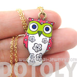Owl Bird Shaped Illustrated Resin Pendant Necklace in Pink and White | DOTOLY | DOTOLY