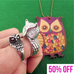 Owl Shaped Rings and Hand Drawn Owl Necklace 4 Piece Set | DOTOLY