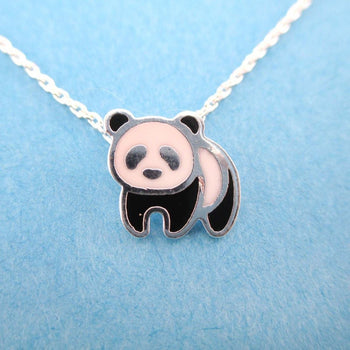 Panda Bear Shaped Enamel Charm Necklace in Silver | DOTOLY | DOTOLY