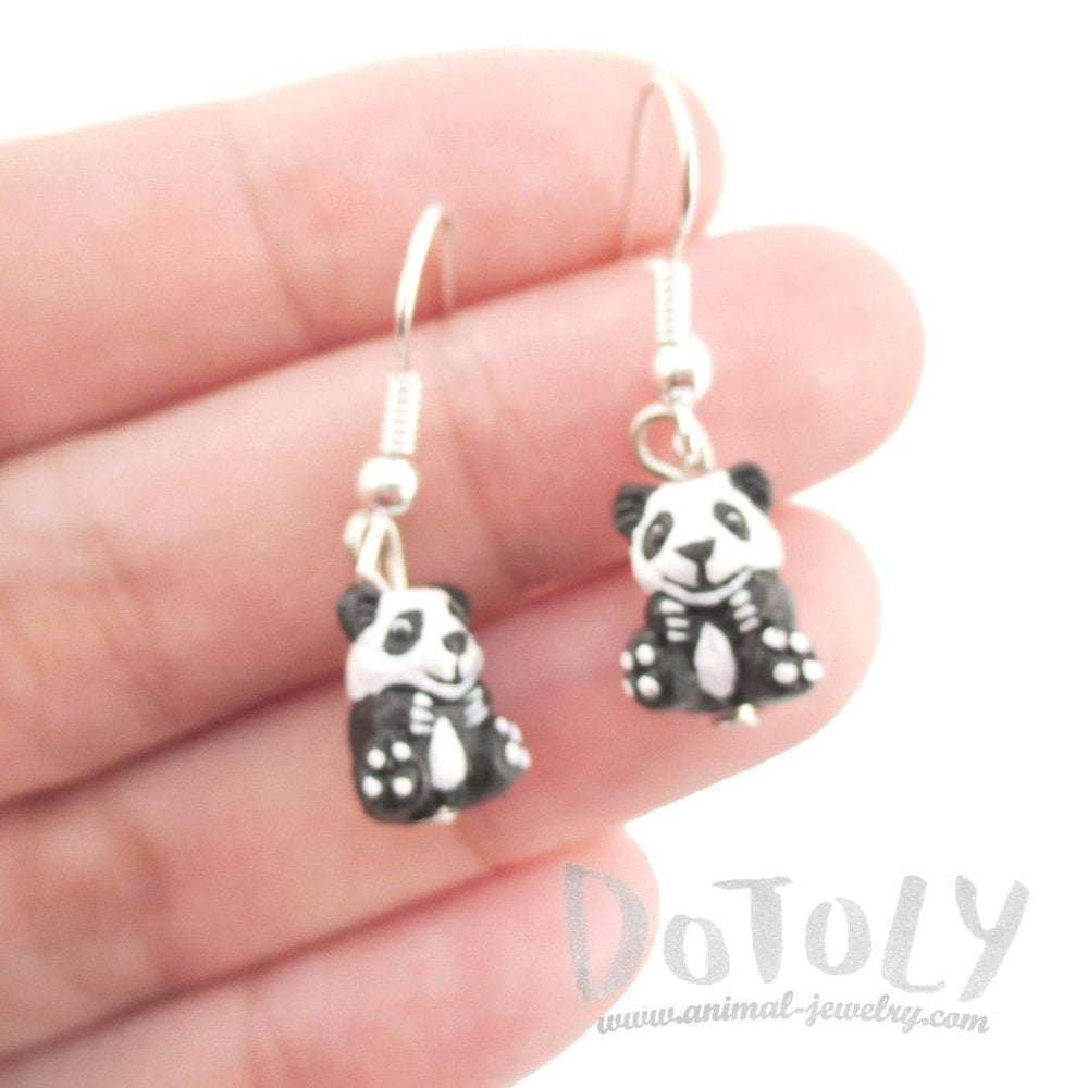 Panda Bear Shaped Porcelain Ceramic Animal Dangle Earrings | Handmade | DOTOLY